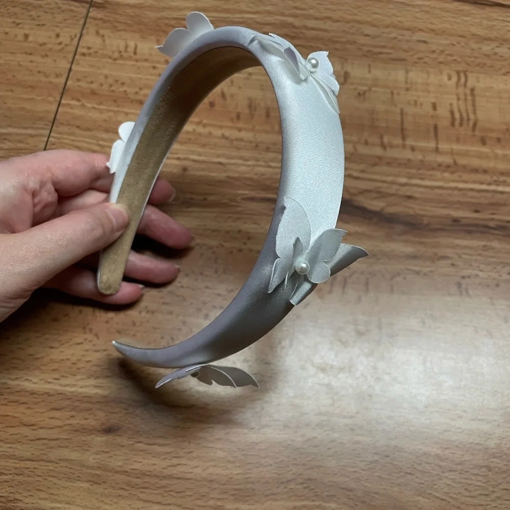 White Satin Butterfly and Pearl Headband